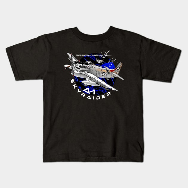 Douglas A-1 Skyraider Attack Aircraft Kids T-Shirt by aeroloversclothing